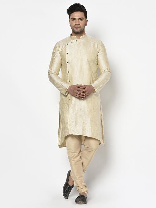 cream self design kurta pyjama ethnic wear set - 17543530 - Standard Image - 1