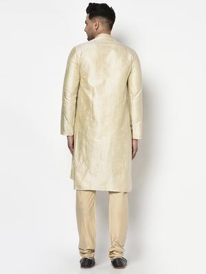 cream self design kurta pyjama ethnic wear set - 17543530 - Standard Image - 3