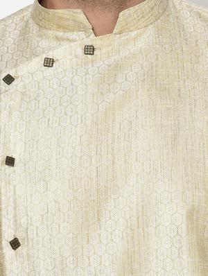 cream self design kurta pyjama ethnic wear set - 17543530 - Standard Image - 4