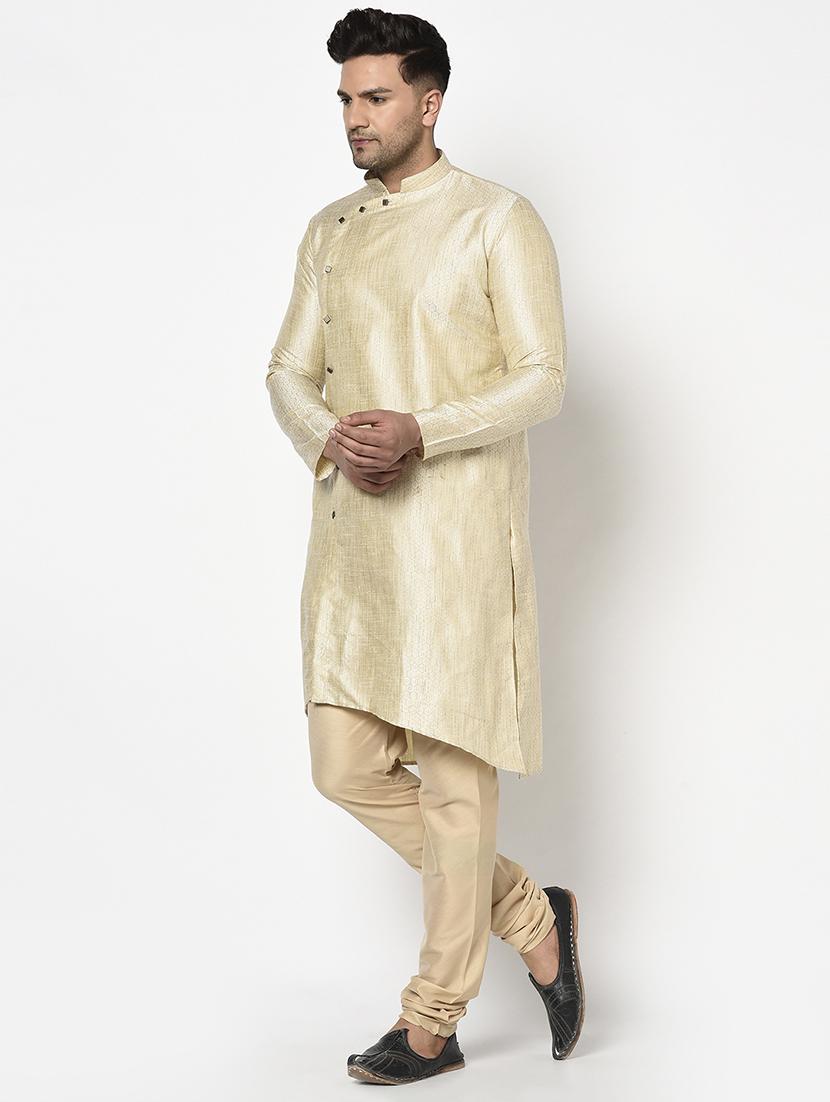 cream self design kurta pyjama ethnic wear set - 17543530 - Zoom Image - 2