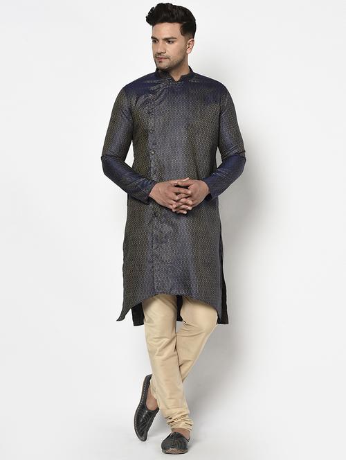 navy blue self design kurta pyjama ethnic wear set - 17543534 - Standard Image - 1
