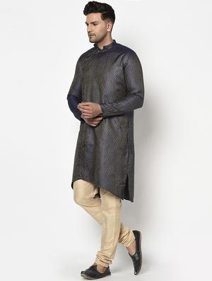 navy blue self design kurta pyjama ethnic wear set - 17543534 - Standard Image - 2
