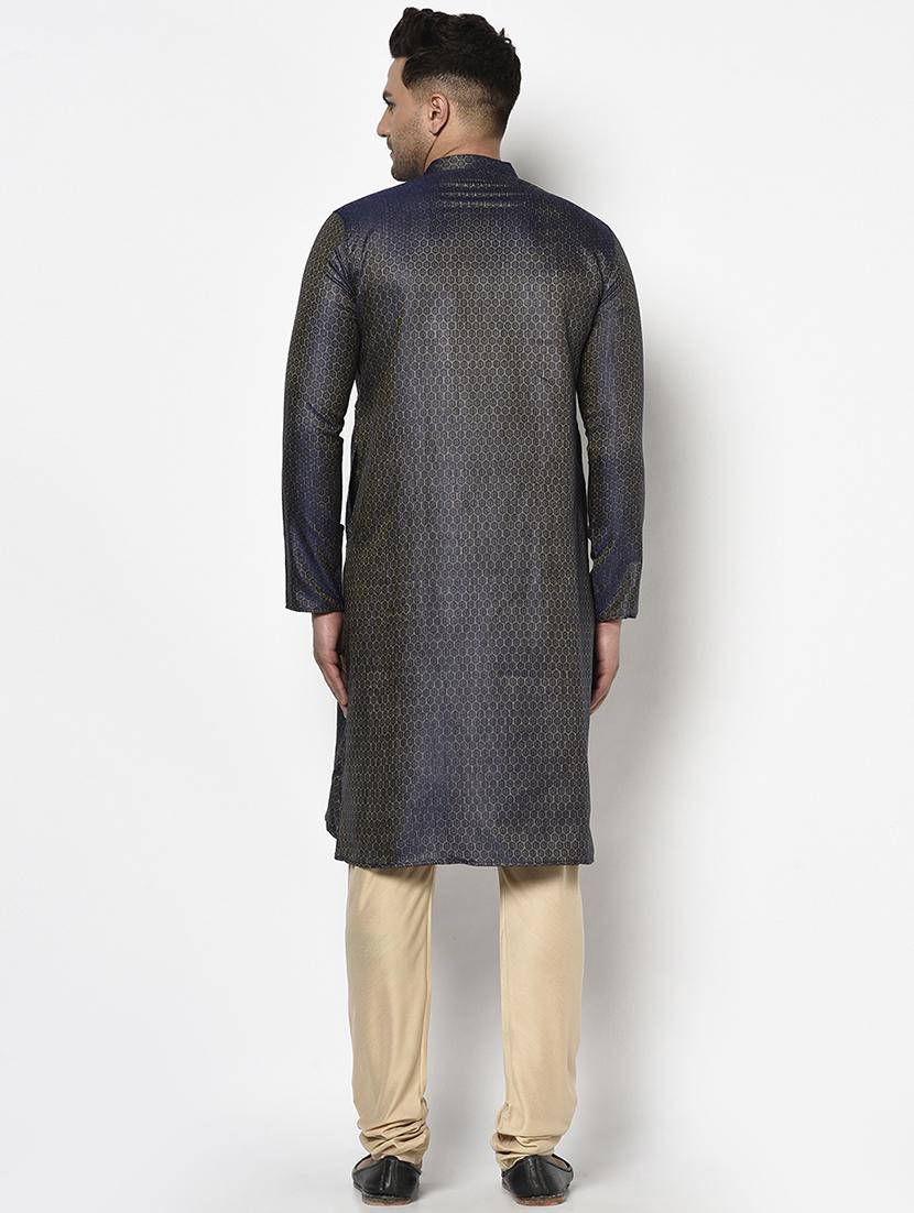 navy blue self design kurta pyjama ethnic wear set - 17543534 - Zoom Image - 3