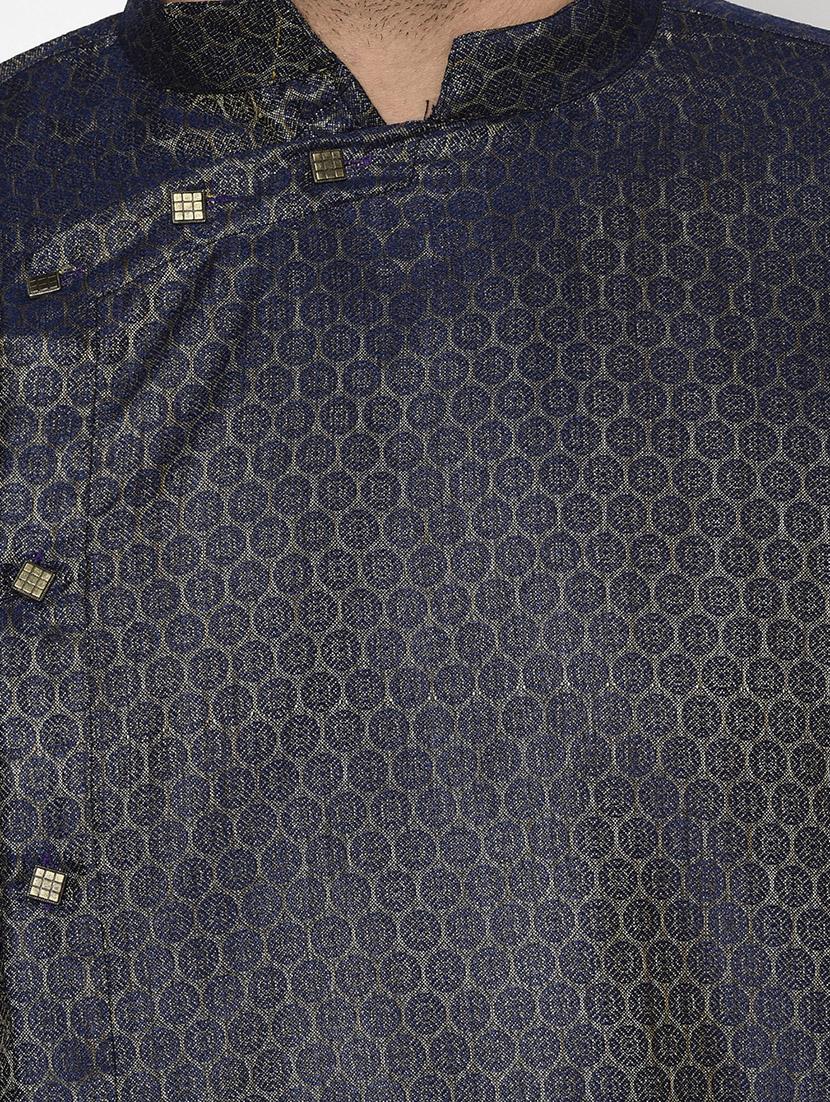 navy blue self design kurta pyjama ethnic wear set - 17543534 - Zoom Image - 4