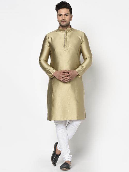 gold self design kurta pyjama ethnic wear set - 17543535 - Standard Image - 1