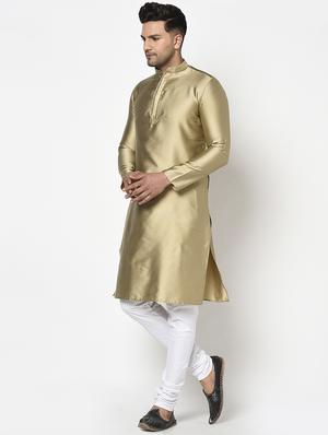 gold self design kurta pyjama ethnic wear set - 17543535 - Standard Image - 2