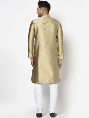 gold self design kurta pyjama ethnic wear set - 17543535 - Standard Image - 3