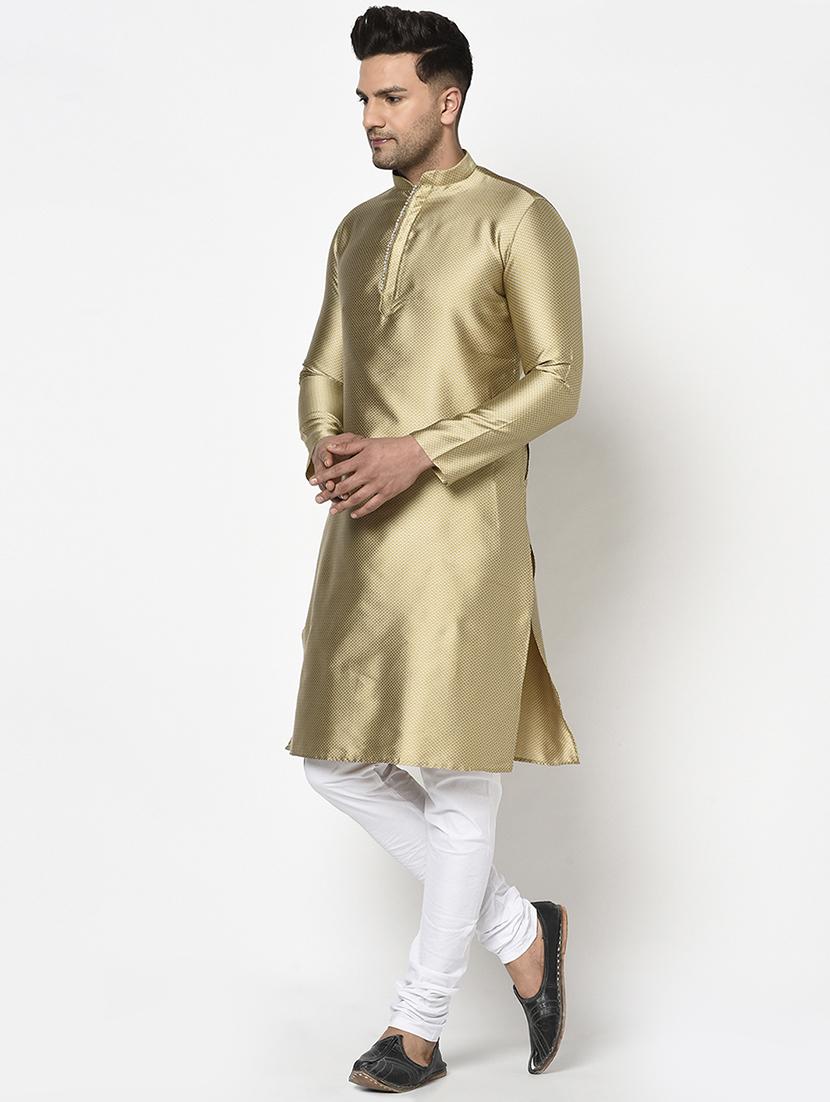 gold self design kurta pyjama ethnic wear set - 17543535 - Zoom Image - 2