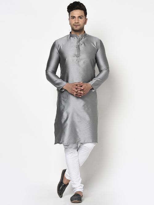 grey self design kurta pyjama ethnic wear set - 17543536 - Standard Image - 1