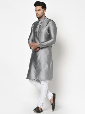 grey self design kurta pyjama ethnic wear set - 17543536 - Standard Image - 2