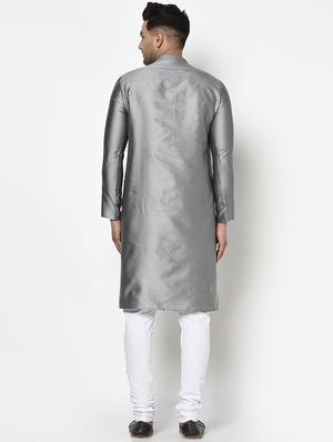 grey self design kurta pyjama ethnic wear set - 17543536 - Standard Image - 3