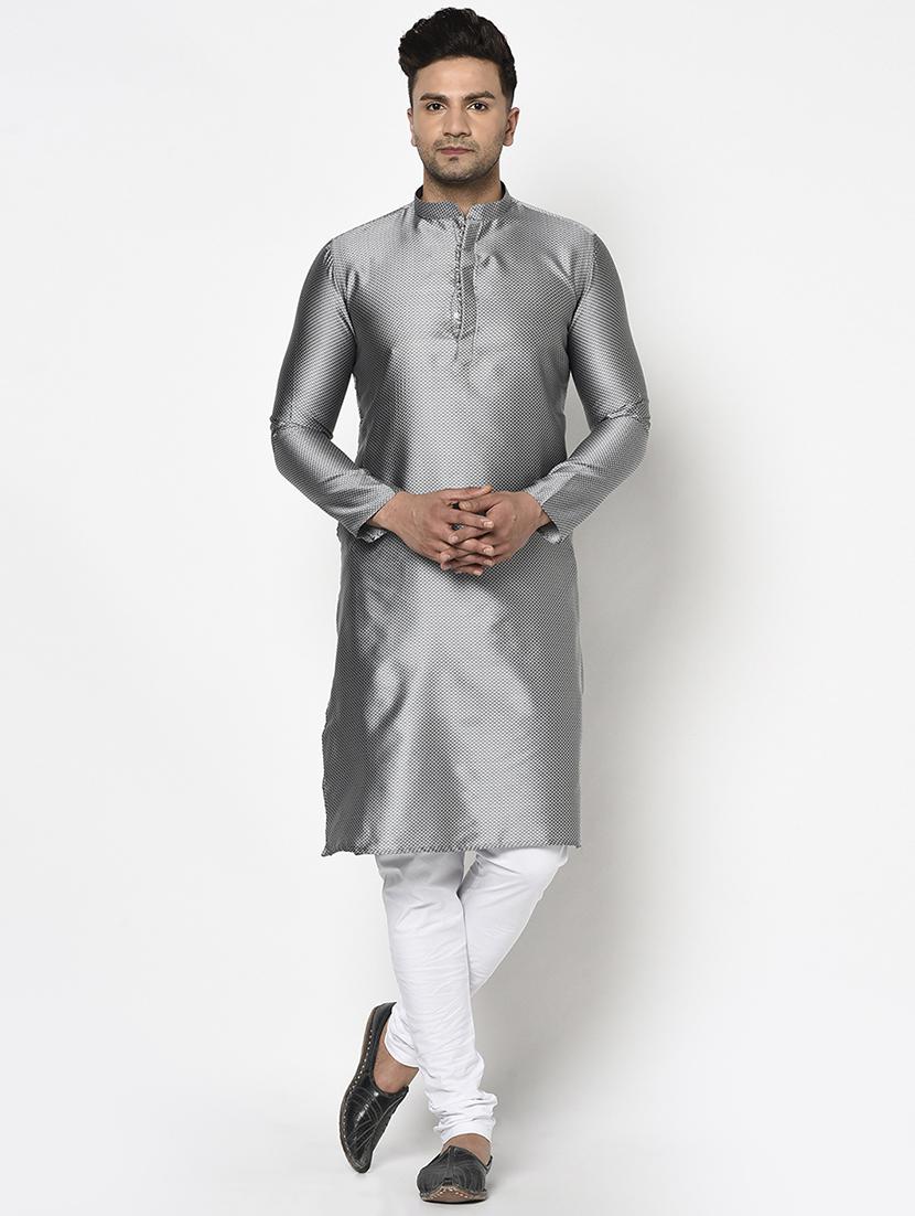 grey self design kurta pyjama ethnic wear set - 17543536 - Zoom Image - 1