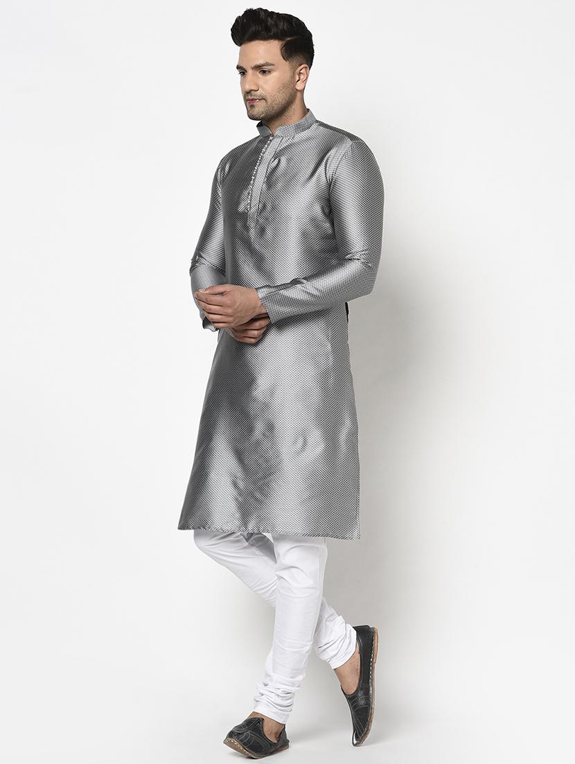 grey self design kurta pyjama ethnic wear set - 17543536 - Zoom Image - 2
