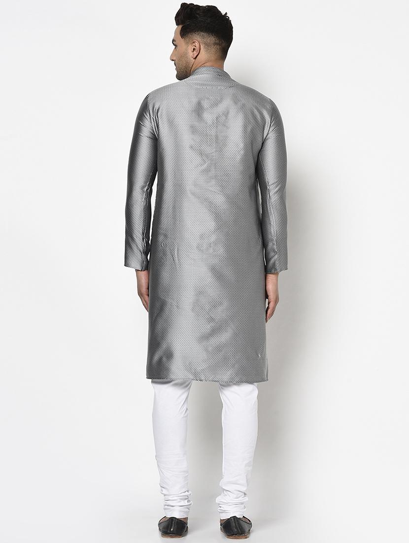 grey self design kurta pyjama ethnic wear set - 17543536 - Zoom Image - 3