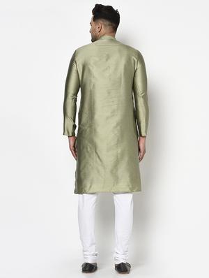 olive self design kurta pyjama ethnic wear set - 17543537 - Standard Image - 3
