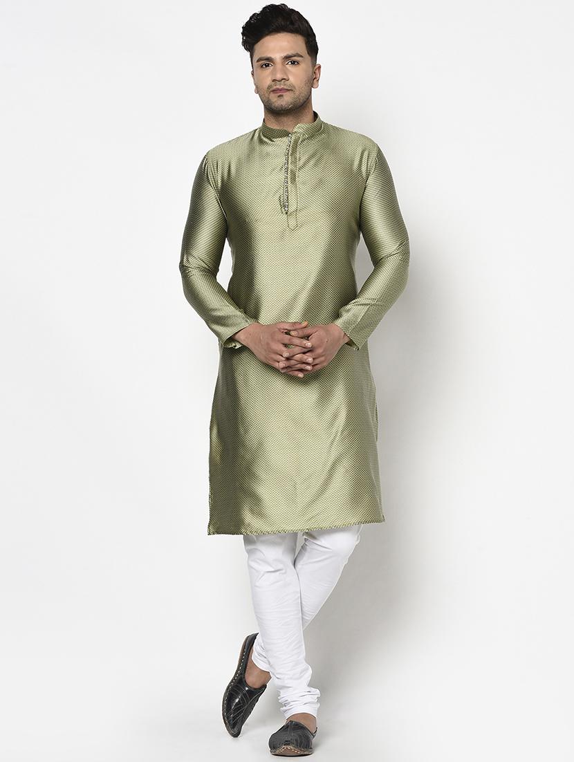 olive self design kurta pyjama ethnic wear set - 17543537 - Zoom Image - 1