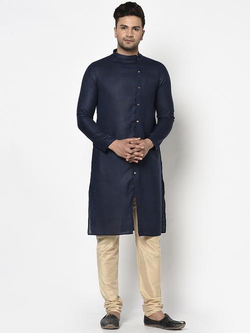 dark blue solid kurta pyjama ethnic wear set - 17543538 - Standard Image - 1