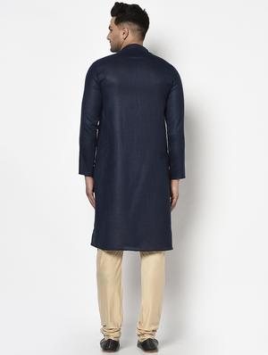 dark blue solid kurta pyjama ethnic wear set - 17543538 - Standard Image - 3