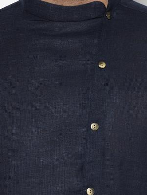 dark blue solid kurta pyjama ethnic wear set - 17543538 - Standard Image - 4