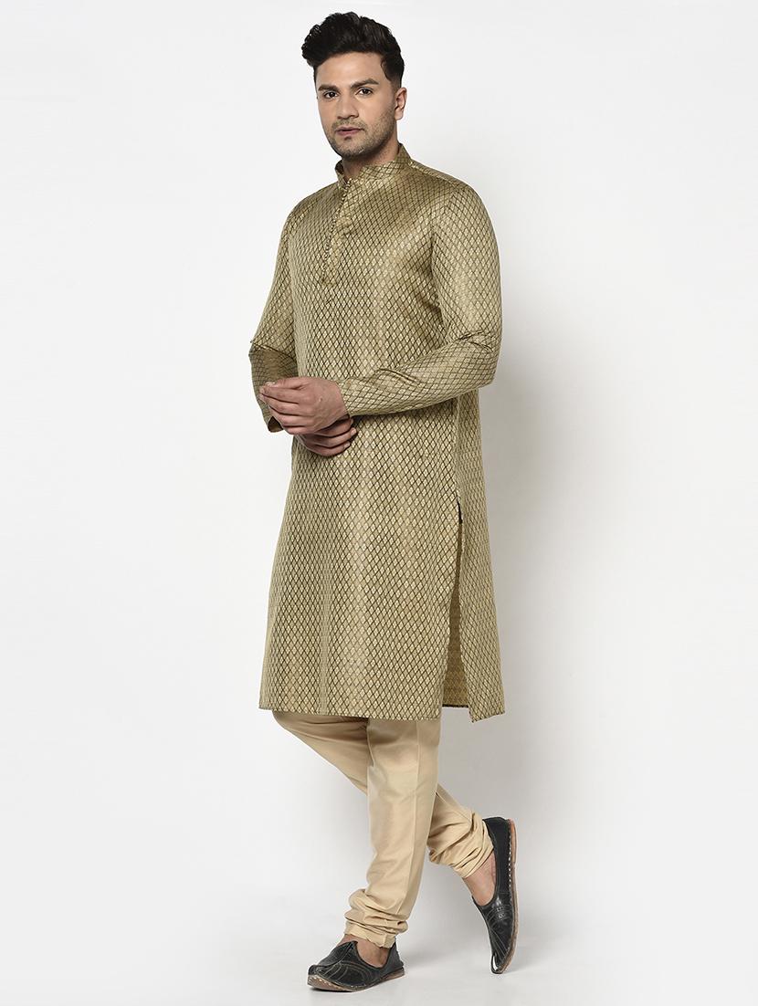 brown self design kurta pyjama ethnic wear set - 17543542 - Zoom Image - 2