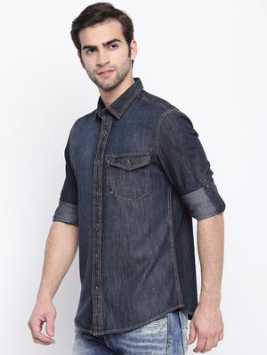 blue denim casual shirt - 17543582 - Standard Image - 2