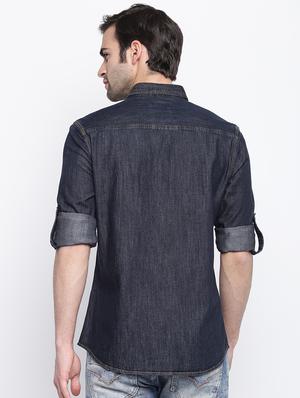 blue denim casual shirt - 17543582 - Standard Image - 3