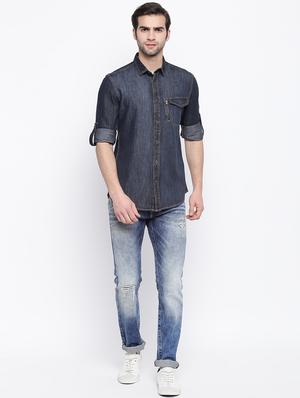 blue denim casual shirt - 17543582 - Standard Image - 4