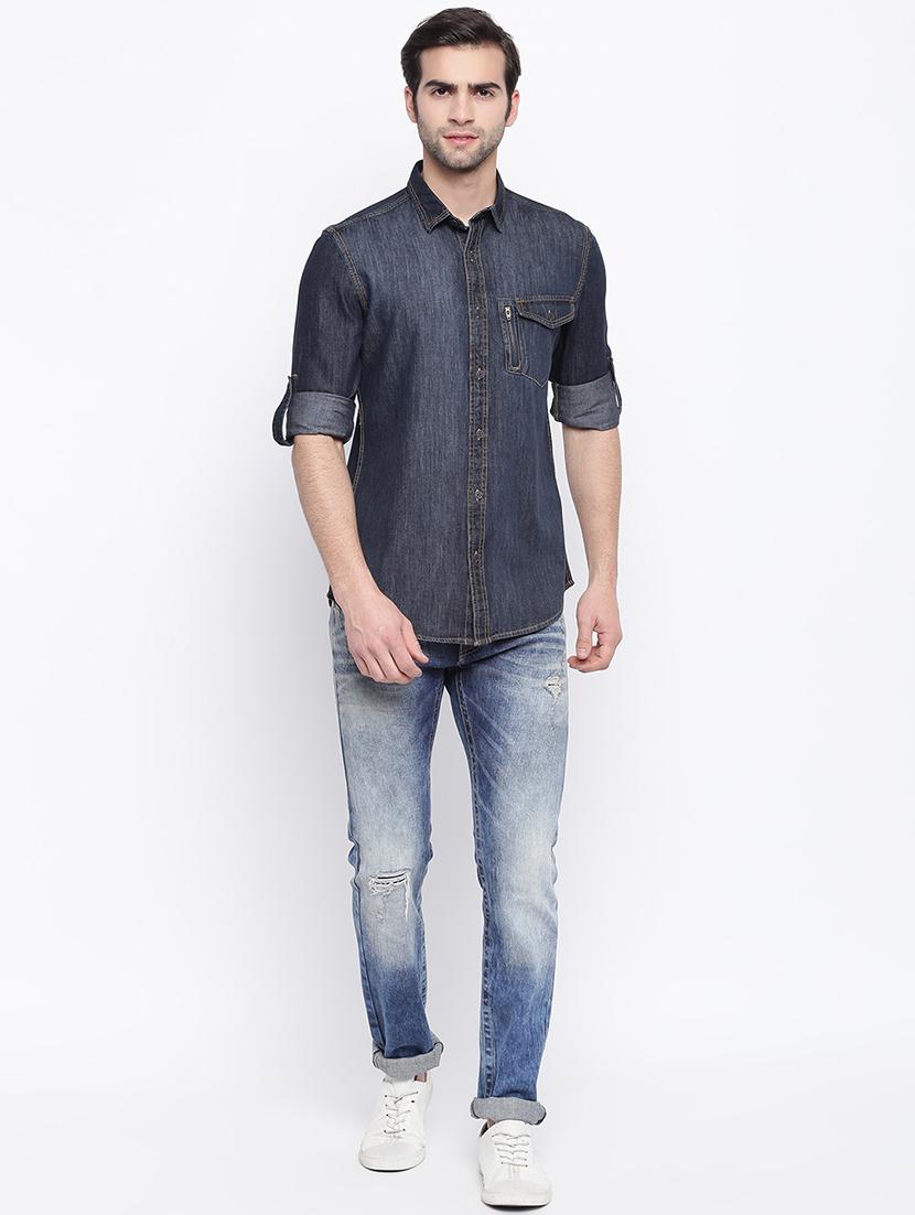 blue denim casual shirt - 17543582 - Zoom Image - 4