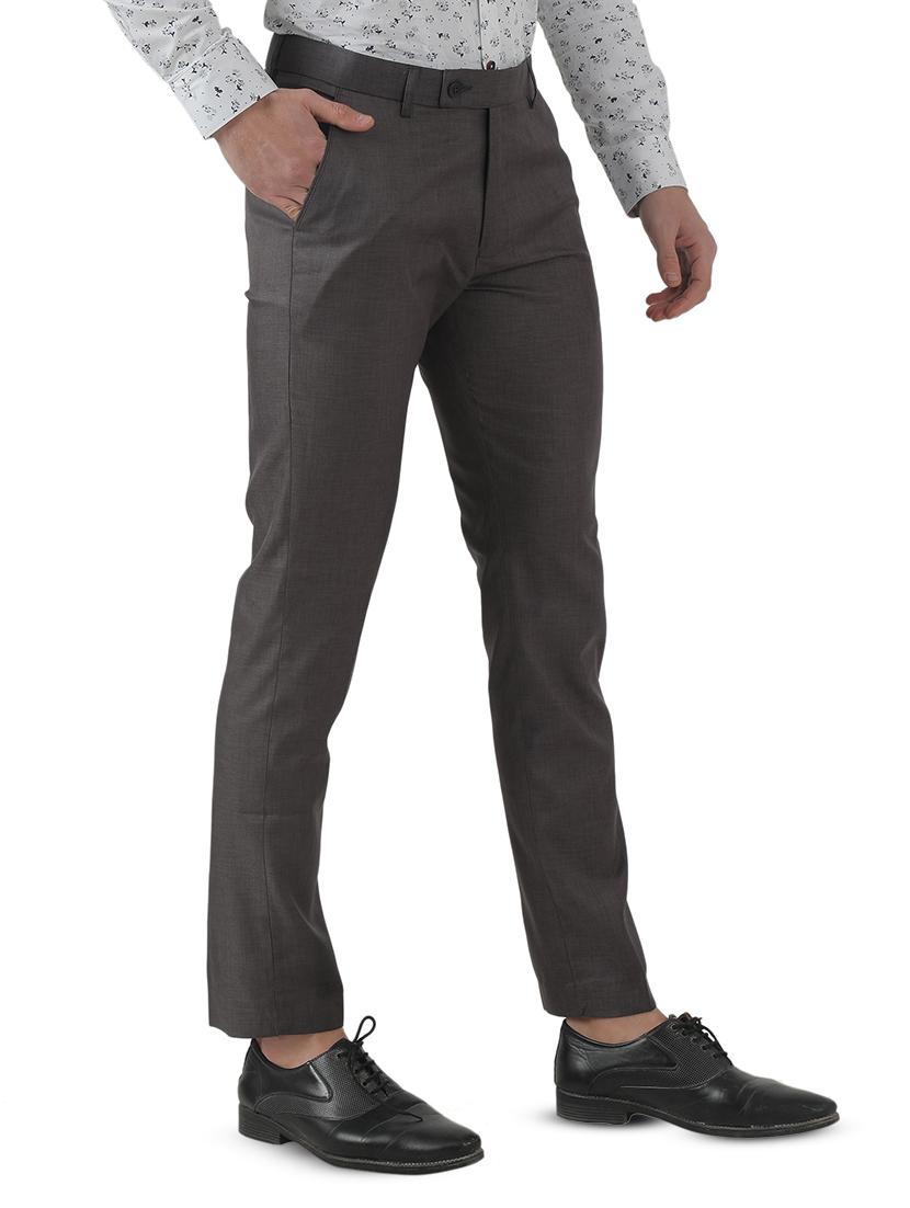 grey solid flat front formal trouser - 17543606 - Zoom Image - 2