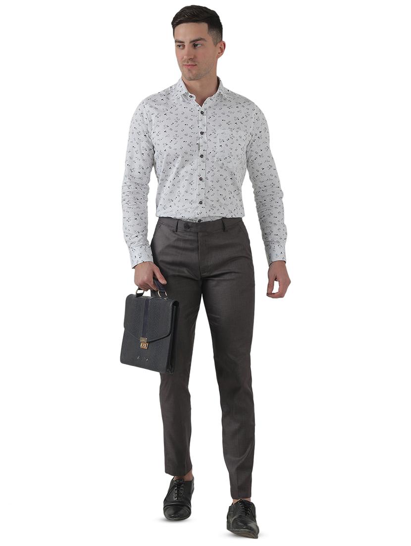 grey solid flat front formal trouser - 17543606 - Zoom Image - 4