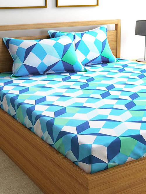 good homes triangle 144 tc cotton double bed sheet with 2 pillow covers- blue - 17543614 - Standard Image - 1