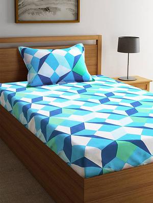 good homes triangle 144 tc cotton double bed sheet with 2 pillow covers- blue - 17543614 - Standard Image - 2