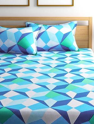 good homes triangle 144 tc cotton double bed sheet with 2 pillow covers- blue - 17543614 - Standard Image - 3