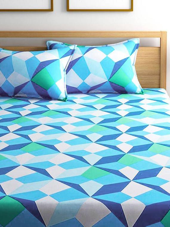 good homes triangle 144 tc cotton double bed sheet with 2 pillow covers- blue - 17543614 - Zoom Image - 3