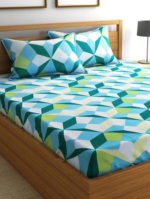good homes triangle 144 tc cotton double bed sheet with 2 pillow covers- blue - 17543616 - Standard Image - 1