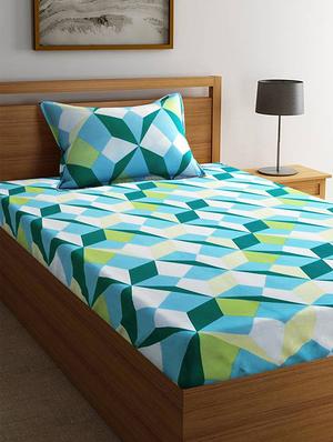 good homes triangle 144 tc cotton double bed sheet with 2 pillow covers- blue - 17543616 - Standard Image - 2