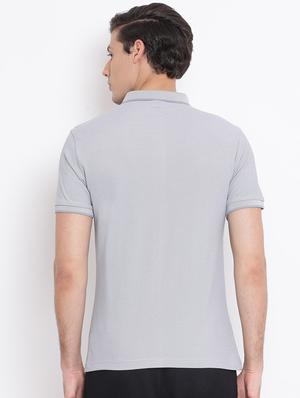 grey solid polo t-shirt - 17544221 - Standard Image - 3