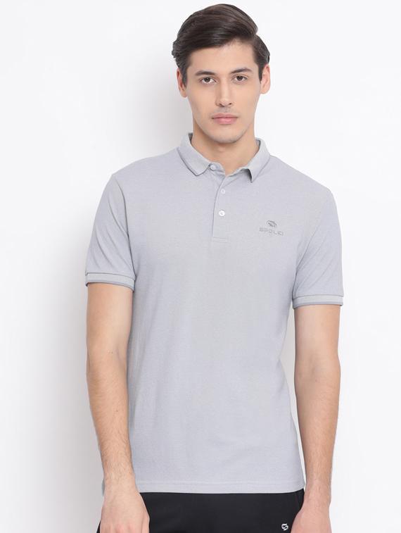 grey solid polo t-shirt - 17544221 - Zoom Image - 1