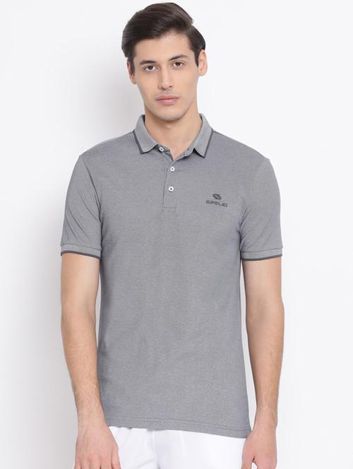 grey solid polo t-shirt - 17544222 - Standard Image - 1