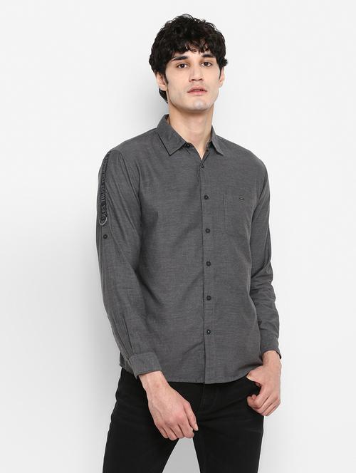 grey solid casual shirt - 17544480 - Standard Image - 1