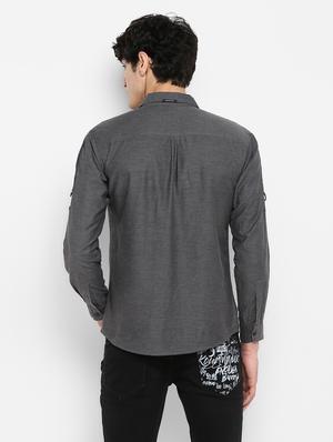 grey solid casual shirt - 17544480 - Standard Image - 4