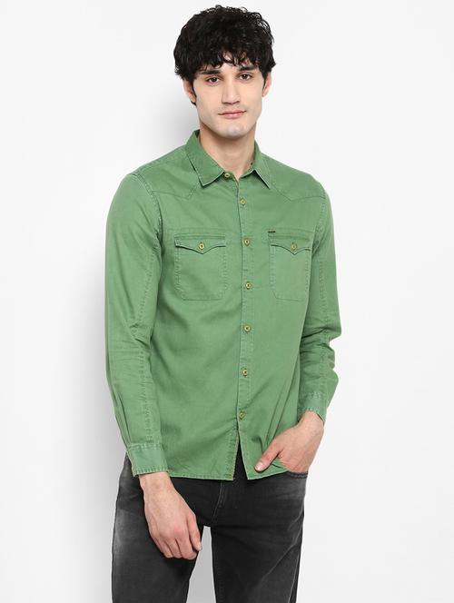 green solid casual shirt - 17544482 - Standard Image - 1