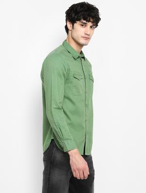 green solid casual shirt - 17544482 - Standard Image - 3