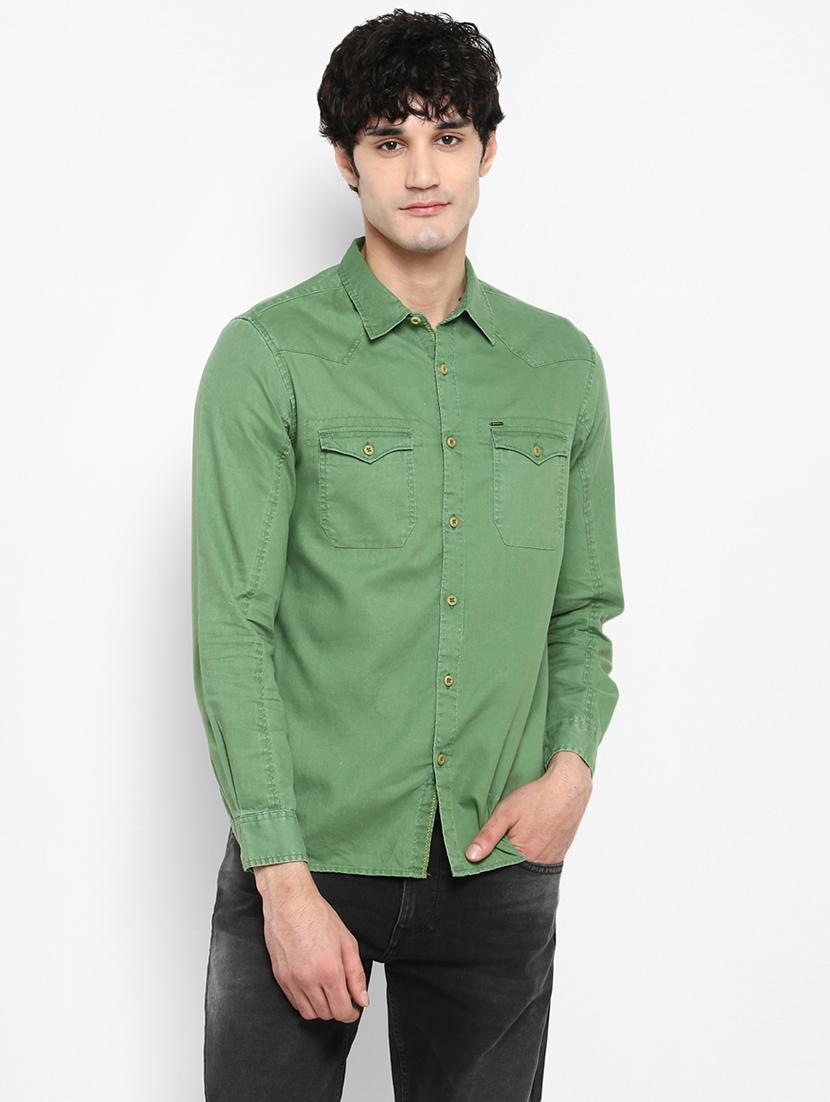 green solid casual shirt - 17544482 - Zoom Image - 1