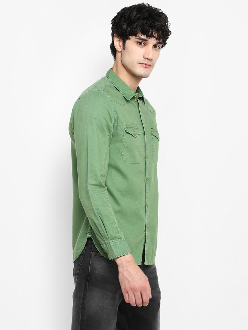 green solid casual shirt - 17544482 - Zoom Image - 3