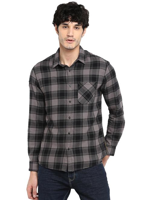 grey checkered casual shirt - 17544483 - Very Small Image - 1