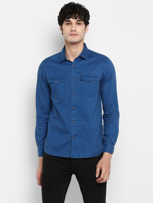 blue solid casual shirt - 17544484 - Standard Image - 1