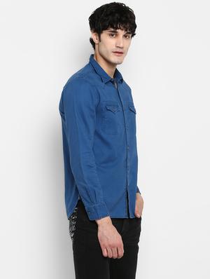 blue solid casual shirt - 17544484 - Standard Image - 3