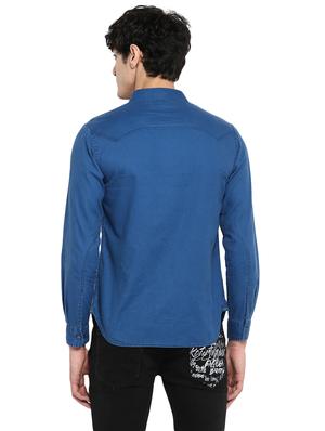 blue solid casual shirt - 17544484 - Standard Image - 4