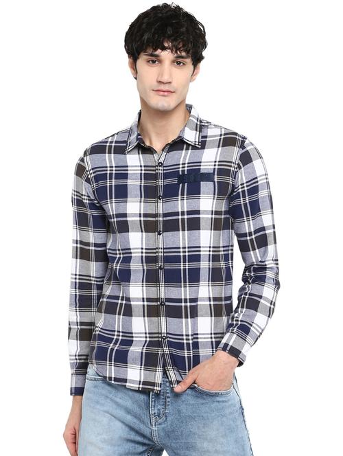 navy blue checkered casual shirt - 17544487 - Very Small Image - 1